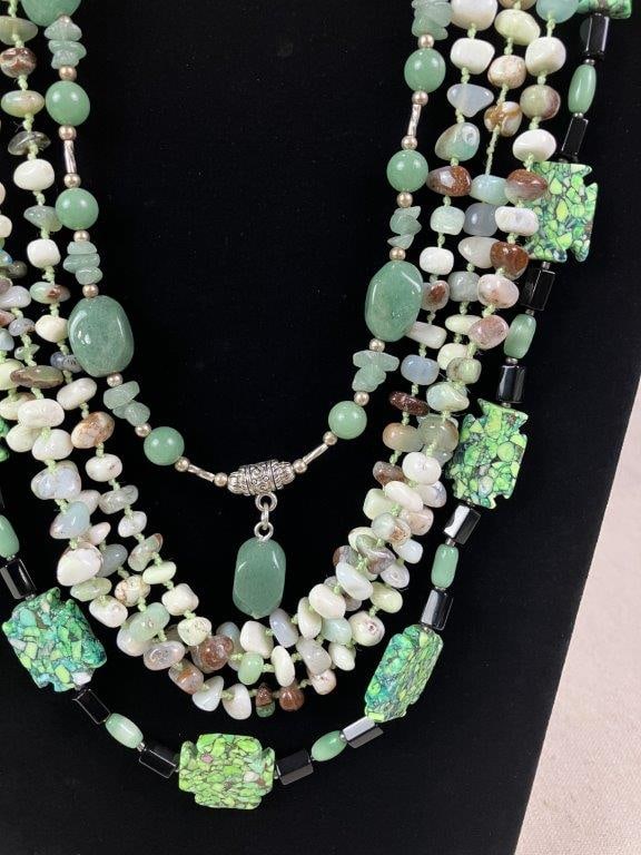Three Green Stone Beaded Necklaces Including Aventurine and Chrysoprase - 2