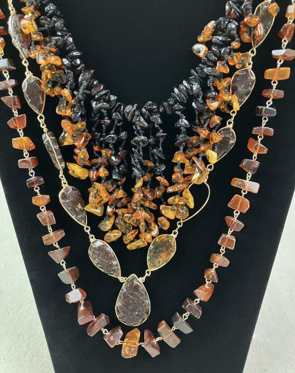 Three Amber-Toned Beaded Necklaces - 2