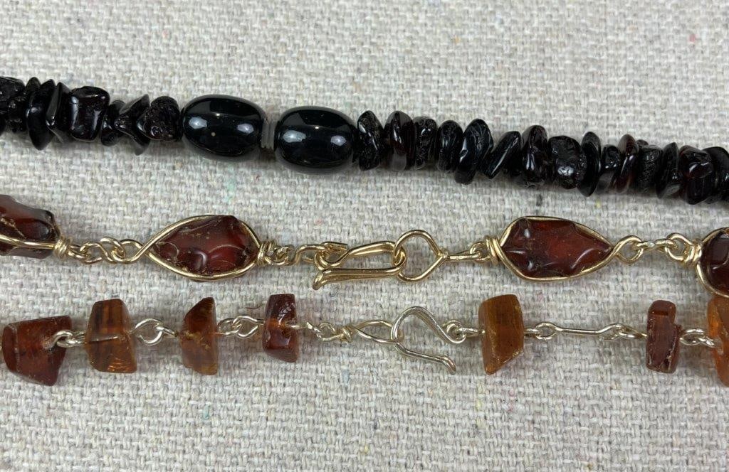 Three Amber-Toned Beaded Necklaces - 3