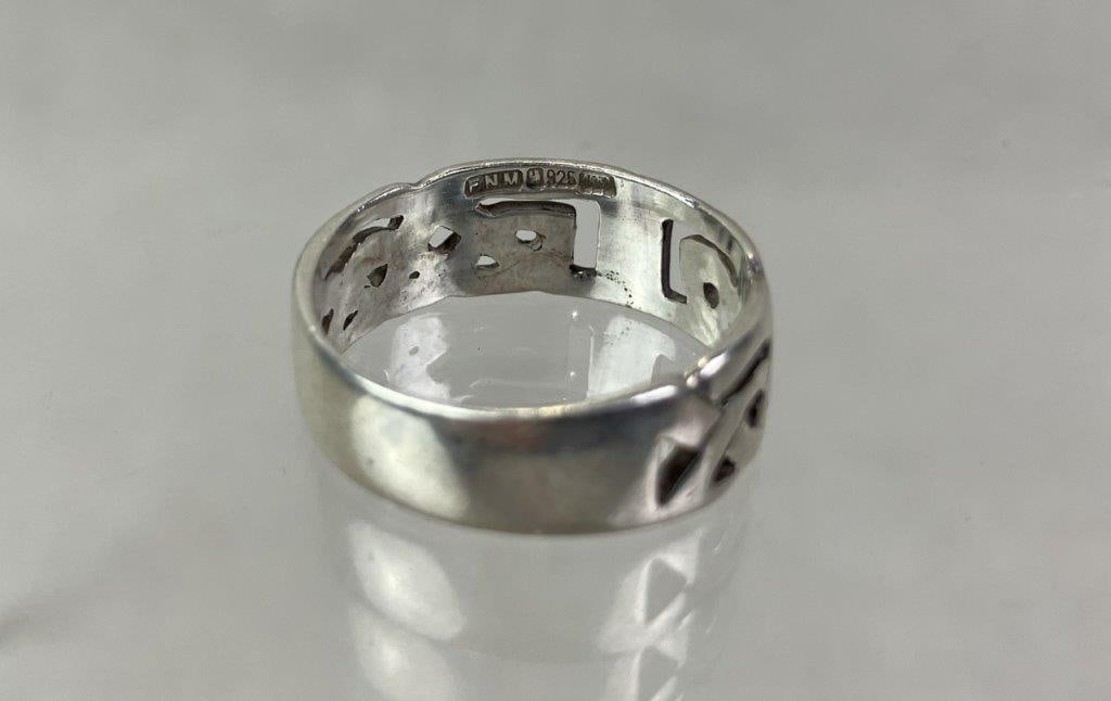 Three Sterling Silver Patterned Ring - 5