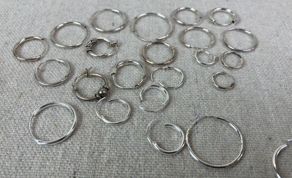 Sterling Silver Hoop Earring and Bracelet Lot - 9