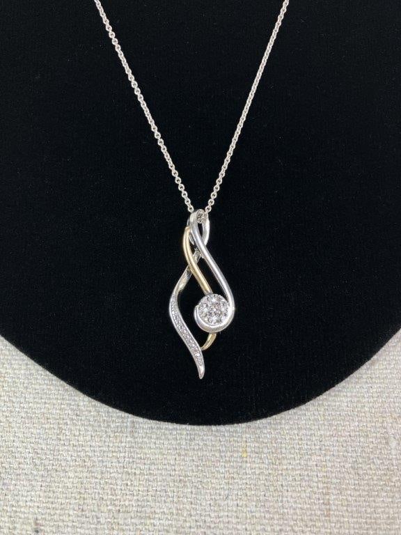 Sterling Silver and 10KT Gold Diamond Infinity Necklace - 2