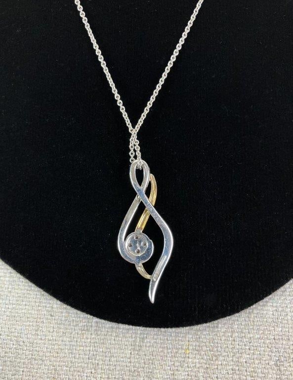Sterling Silver and 10KT Gold Diamond Infinity Necklace - 3