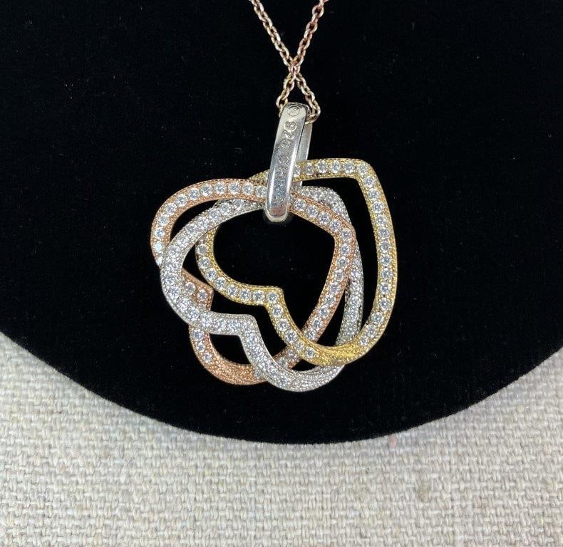 Sterling Silver and Gold Vermeil Three-Heart Necklace - 2