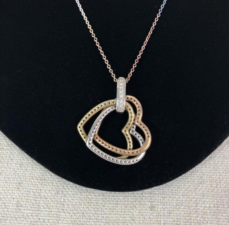 Sterling Silver and Gold Vermeil Three-Heart Necklace - 3
