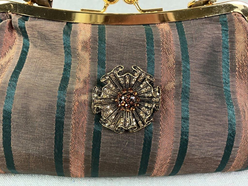 Cadari London Striped Evening Bag with Floral Adornment - 2