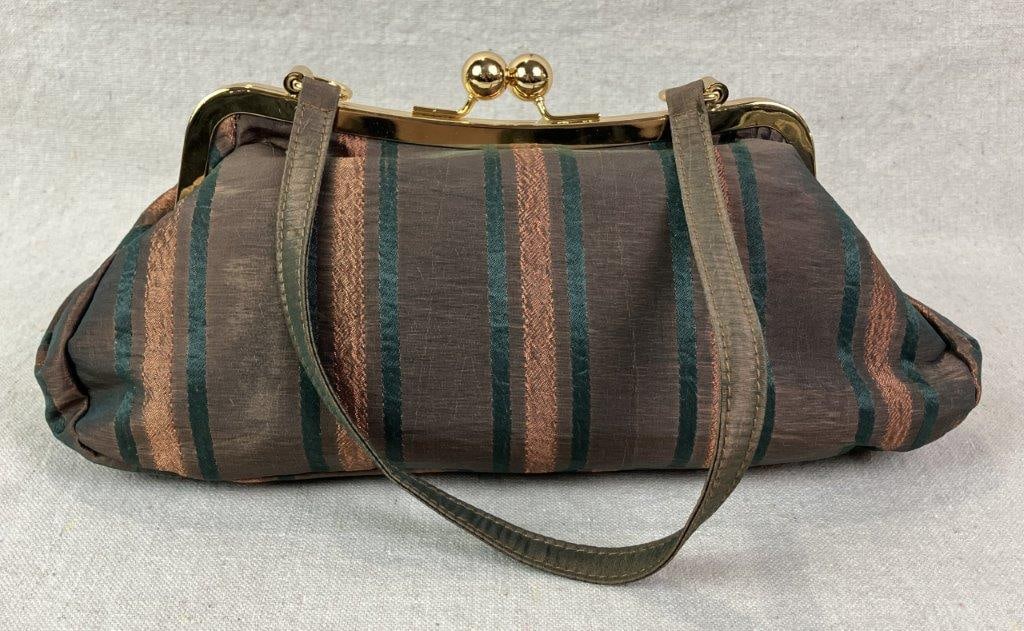 Cadari London Striped Evening Bag with Floral Adornment - 4