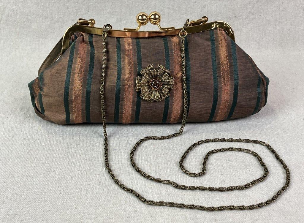 Cadari London Striped Evening Bag with Floral Adornment - 9