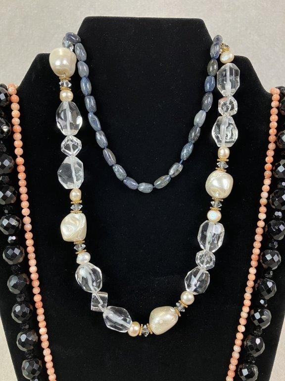 Collection of Beads Including Jet Necklace and Coral Strand - 2
