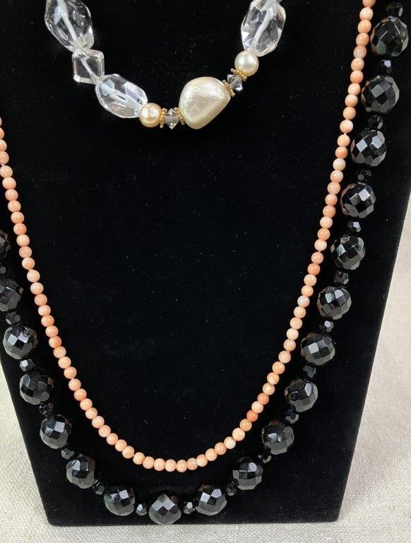 Collection of Beads Including Jet Necklace and Coral Strand - 3