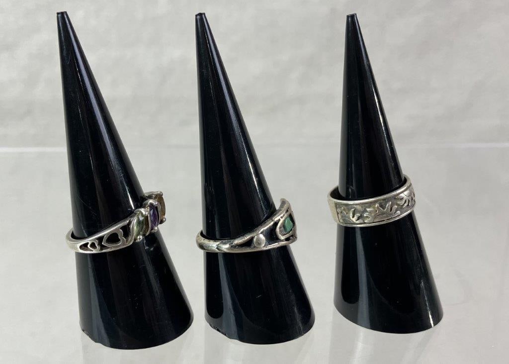 Three Sterling Silver Rings - 3