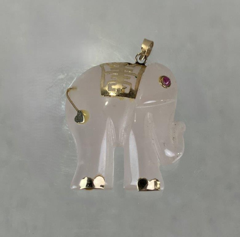 Rose Quartz Elephant Pendant with 10K Gold (1 of 3)