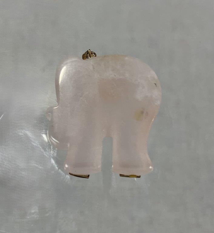 Rose Quartz Elephant Pendant with 10K Gold - 3