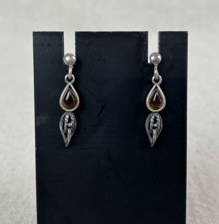 Three Pairs of Sterling Silver Earrings with Stones - 6