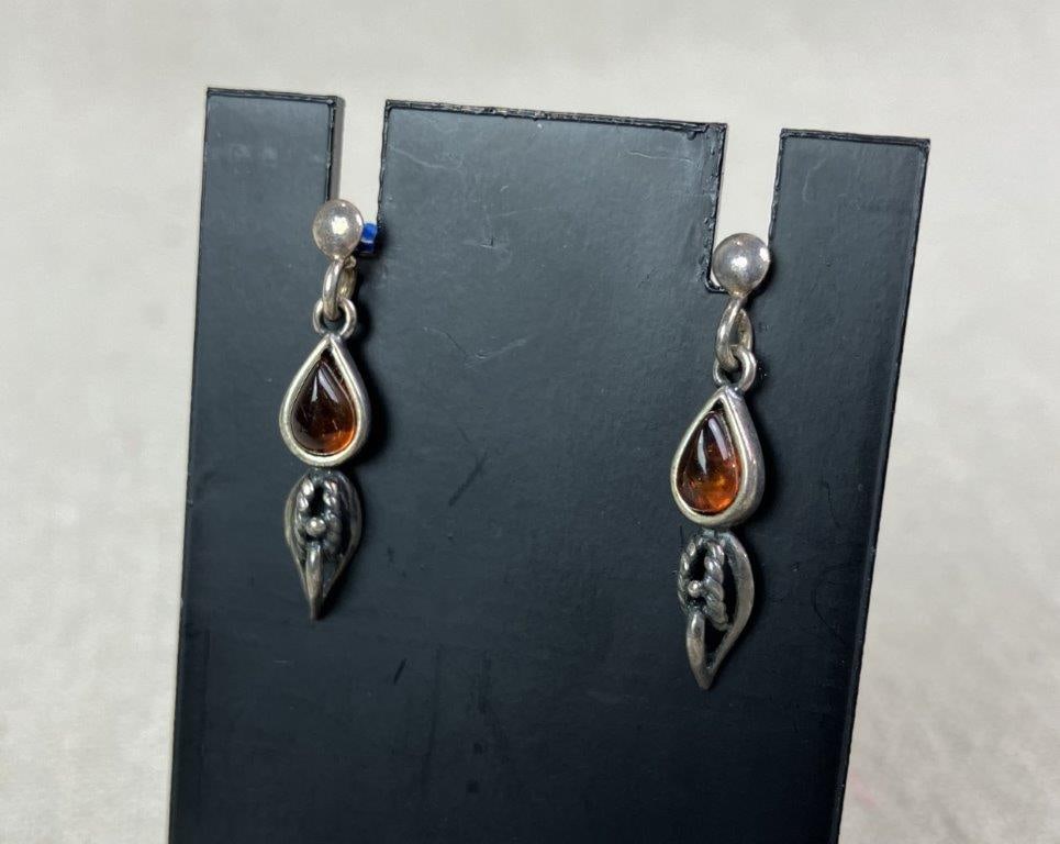 Three Pairs of Sterling Silver Earrings with Stones - 7