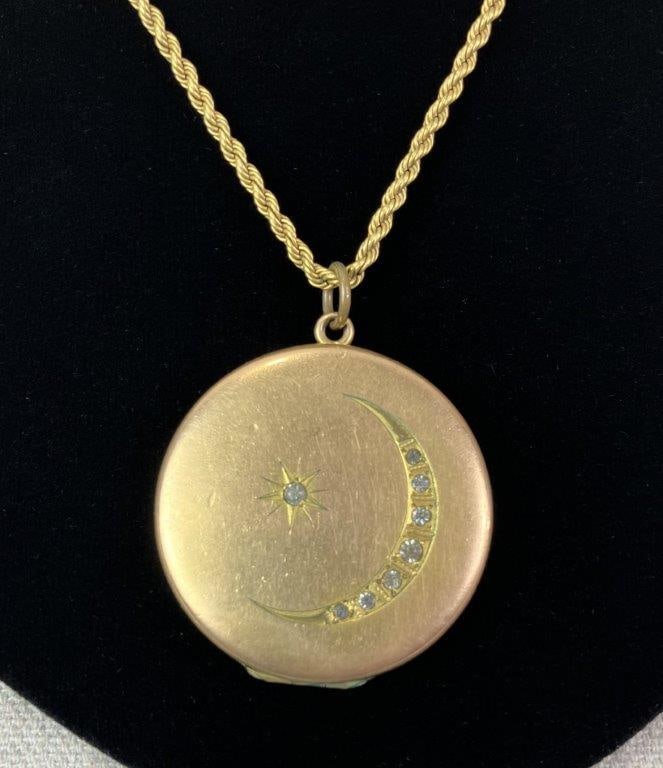 Late 19th Century Crescent Moon and Star Locket Necklace - 2