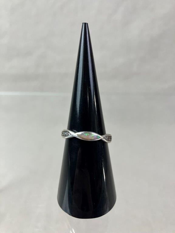Sterling Silver and Opal Inlay Spiral Ring - 2