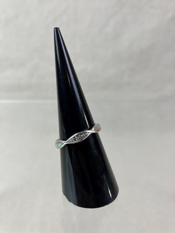 Sterling Silver and Opal Inlay Spiral Ring - 3