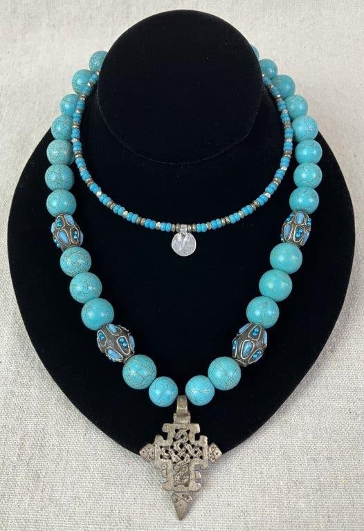 Costume Beaded Necklaces with Turquoise-Tone Accents - 2