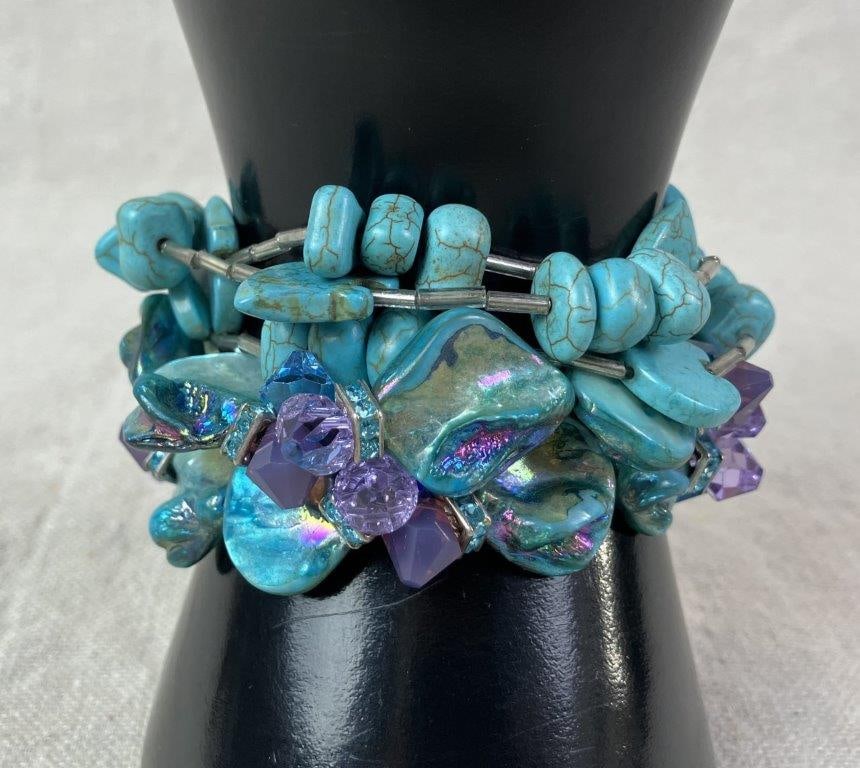 Costume Beaded Necklaces with Turquoise-Tone Accents - 7