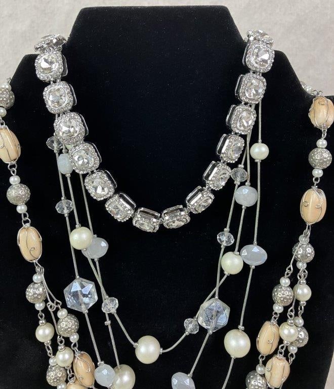 Three Silvertone Costume Jewelry Necklaces - 3