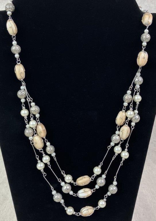 Three Silvertone Costume Jewelry Necklaces - 4