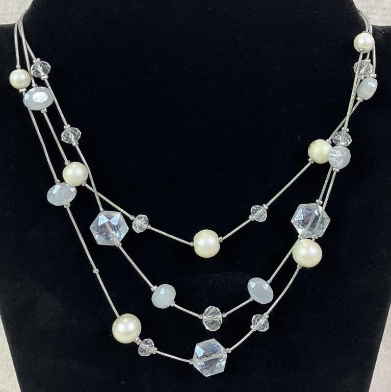 Three Silvertone Costume Jewelry Necklaces - 5