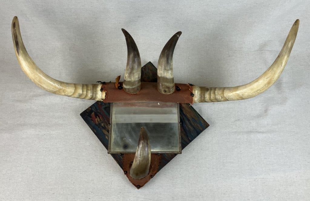 Folk Art Steer Horn Mirror (1 of 7)