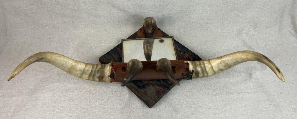 Folk Art Steer Horn Mirror - 5