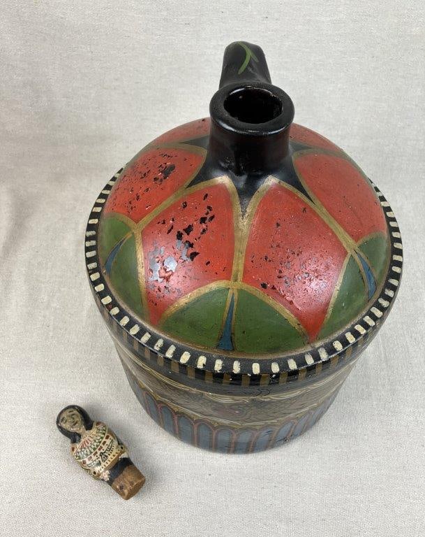 Folk Art Egyptian Motif Stoneware Jug - 11