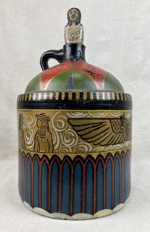 Folk Art Egyptian Motif Stoneware Jug - 2