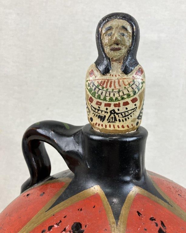 Folk Art Egyptian Motif Stoneware Jug - 3
