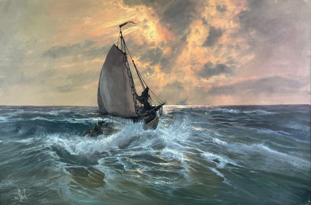 V. Berk Ship and Seascape Oil Painting, Mid Century - 2