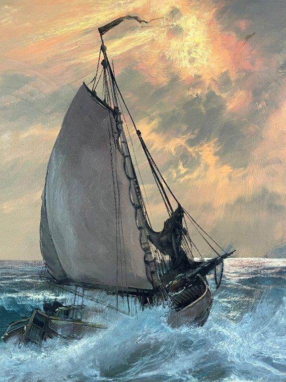 V. Berk Ship and Seascape Oil Painting, Mid Century - 3