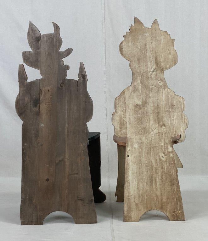 Pair of Folk Art Painted Rabbit Chairs - 11