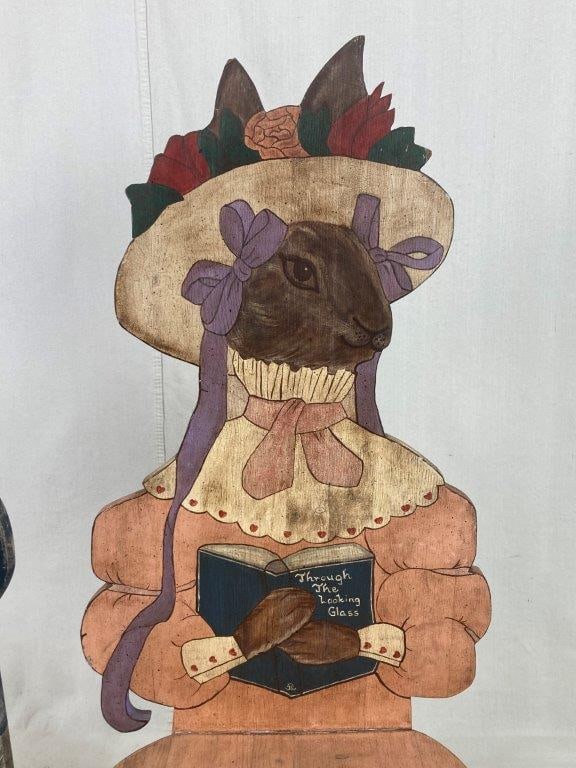 Pair of Folk Art Painted Rabbit Chairs - 7