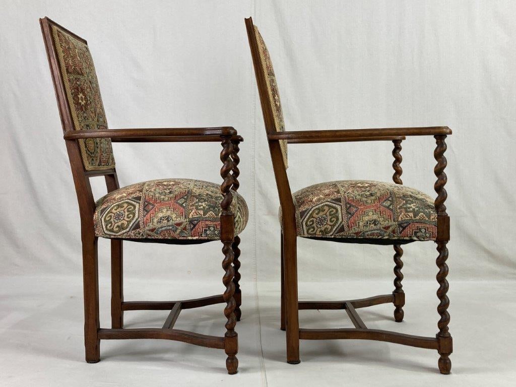 Pair of Walnut Barley Twist Armchairs - 10