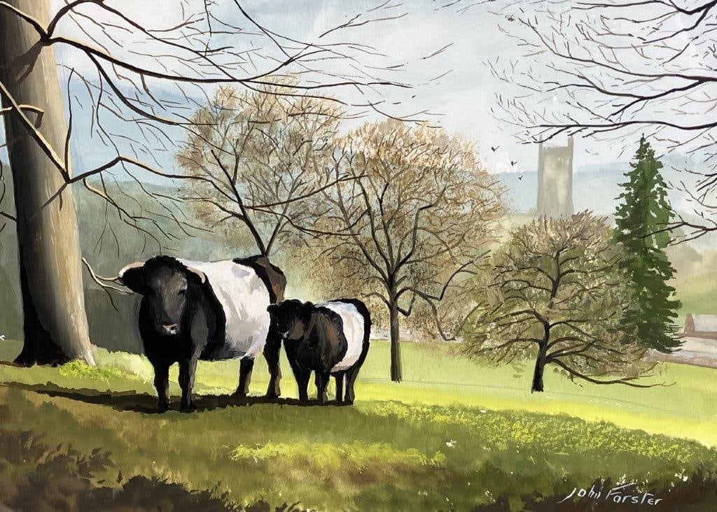 Country Landscape with Cattle Gouache Painting by John Forster, 1992 - 2