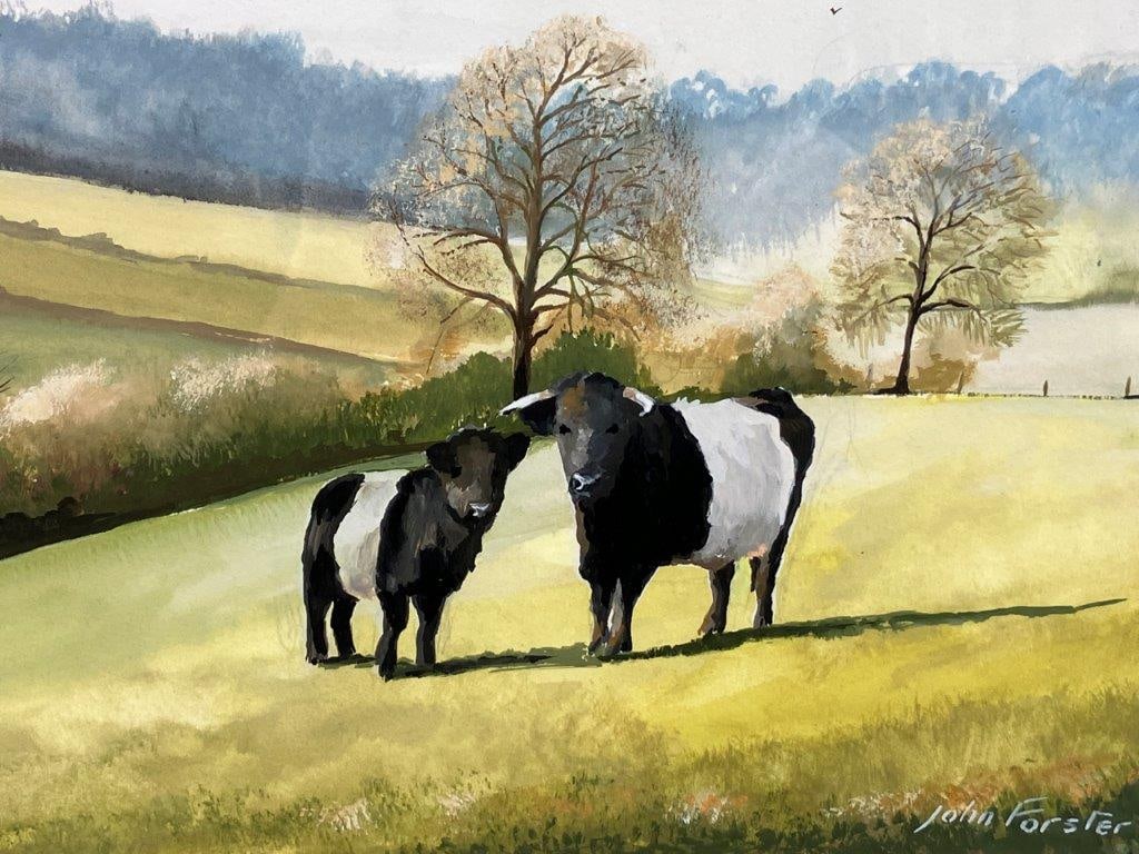 Country Landscape with Cattle Gouache Painting by John Forster, 1992 - 2