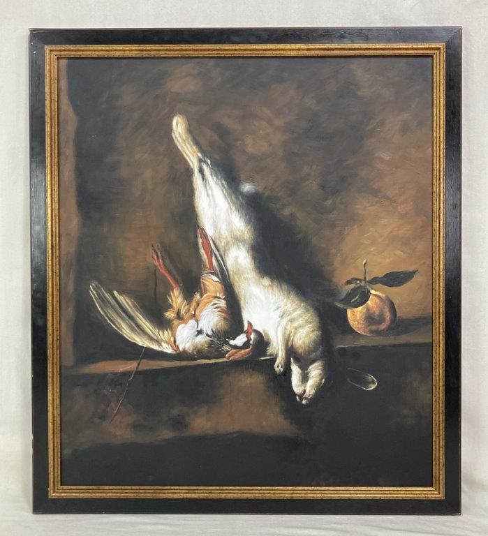 Nature Morte After Jean-Baptiste-Simeon Chardin: Oil on canvas reproduction of Nature Morte, after the circa 1730 still life by Jean-Baptiste-Simeon Chardin. A fine study of one of Chardin’s most celebrated compositions, with careful