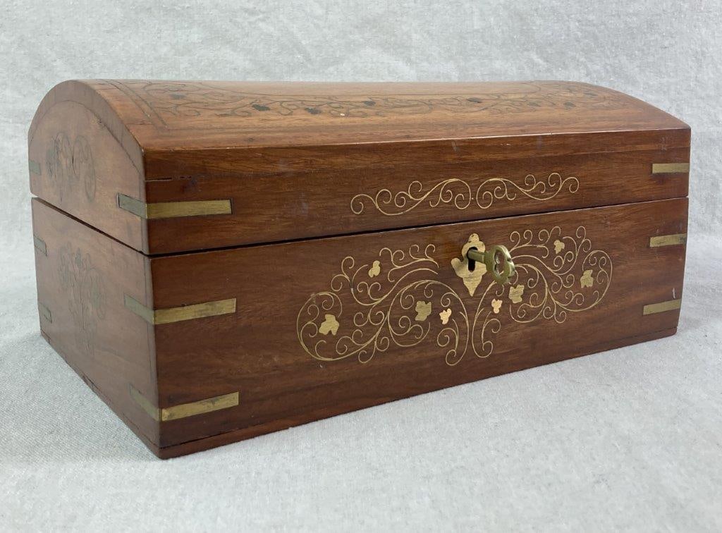Exquisite Brass Inlaid Jewelry Box (1 of 9)