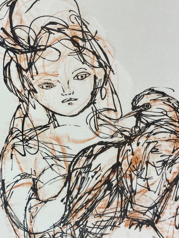 The Bird Found (L'oiseau Retrouve) Lithograph, Medeline Scellier - 4