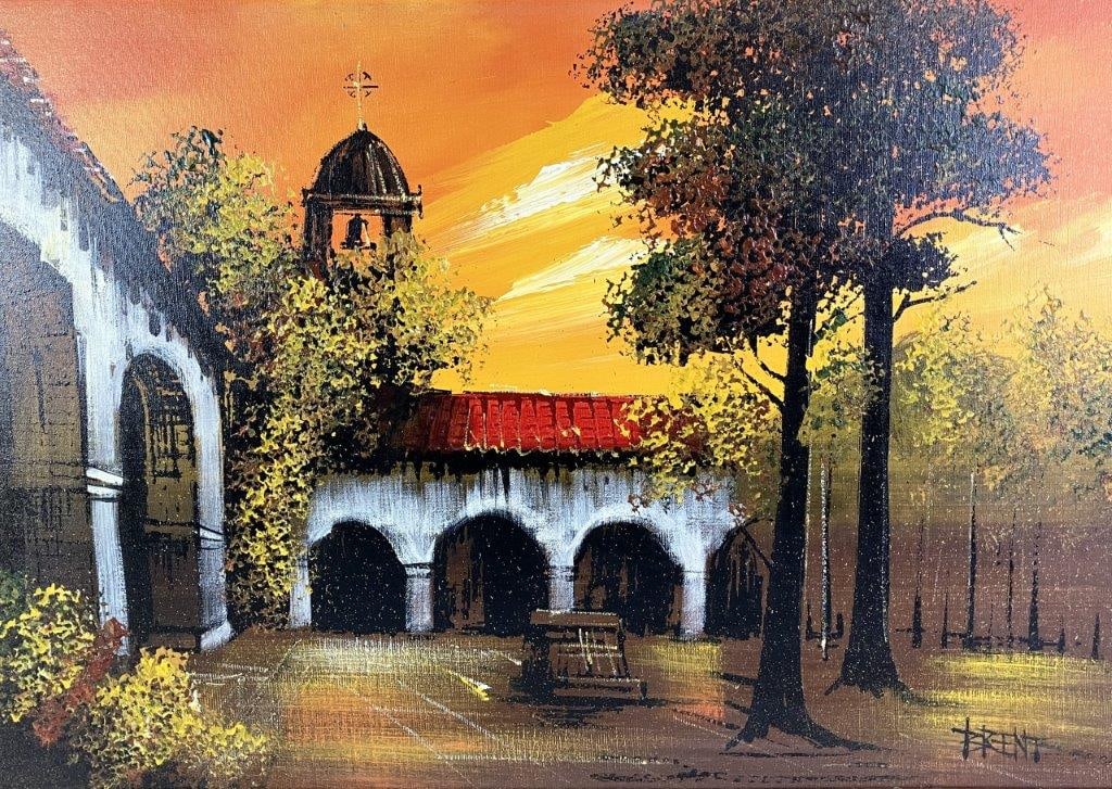 Mid-Century, Courtyard Sunset, Oil Painting - 2