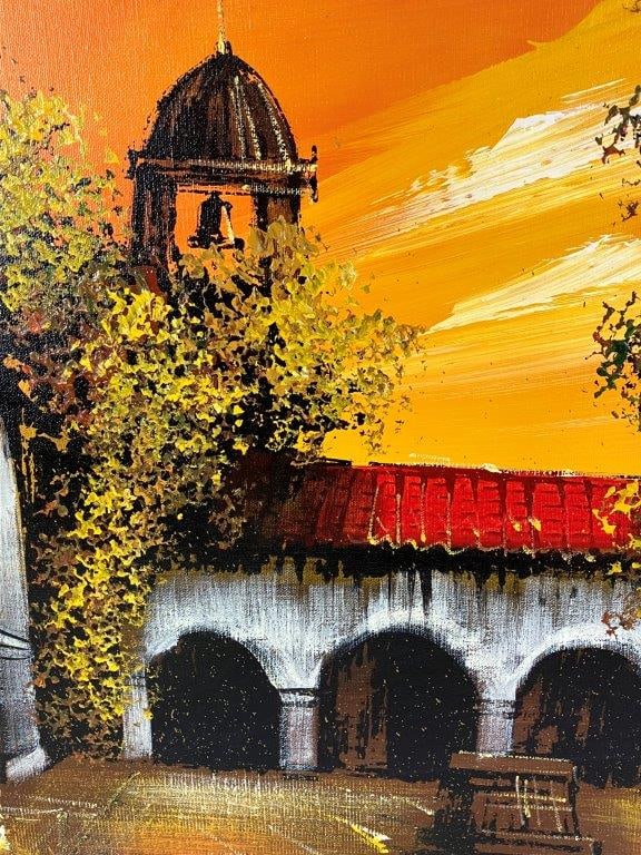 Mid-Century, Courtyard Sunset, Oil Painting - 3