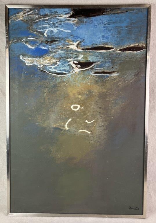 Abstract Oil Painting, Elden Rowland: Mid-century untitled abstract expressionist oil painting on canvas by Elden Rowland (1915–1982), an American artist active in the Sarasota, Florida art scene from the 1950s through the 1970s.