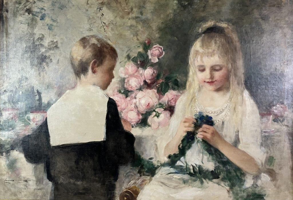 Early 20th Century, Oil Painting, Boy and Girl - 2