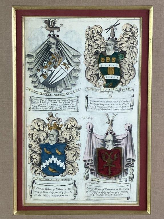 18th Century Coats of Arms, Colored Engravings - 3