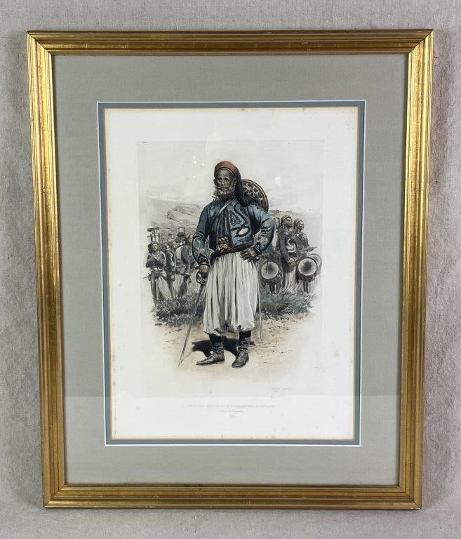 Officier Indigene, Colored Etching, Edouard Detaille: Colored etching by Edouard Detaille (1848–1912), master of military subjects often referred to as the “semi-official artist of the French Army.” The composition depicts an Algerian
