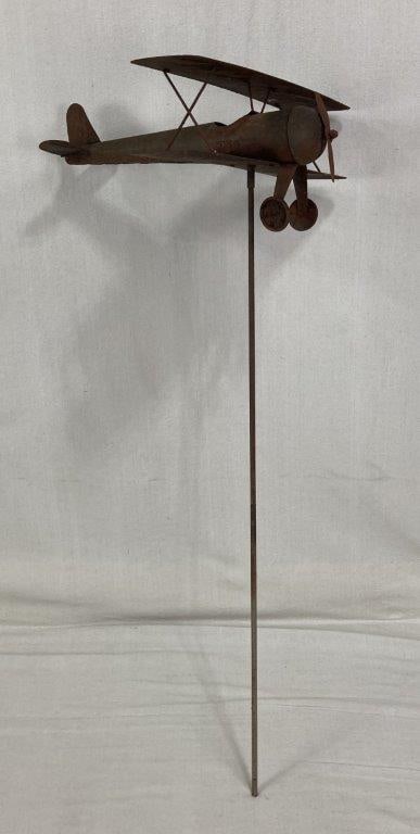 Folk Art Cut Metal Airplane Weathervane - 2