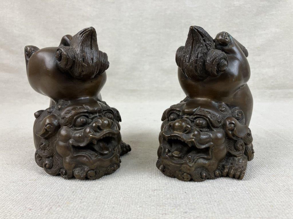 Pair of Bronze Foo Dogs - 2